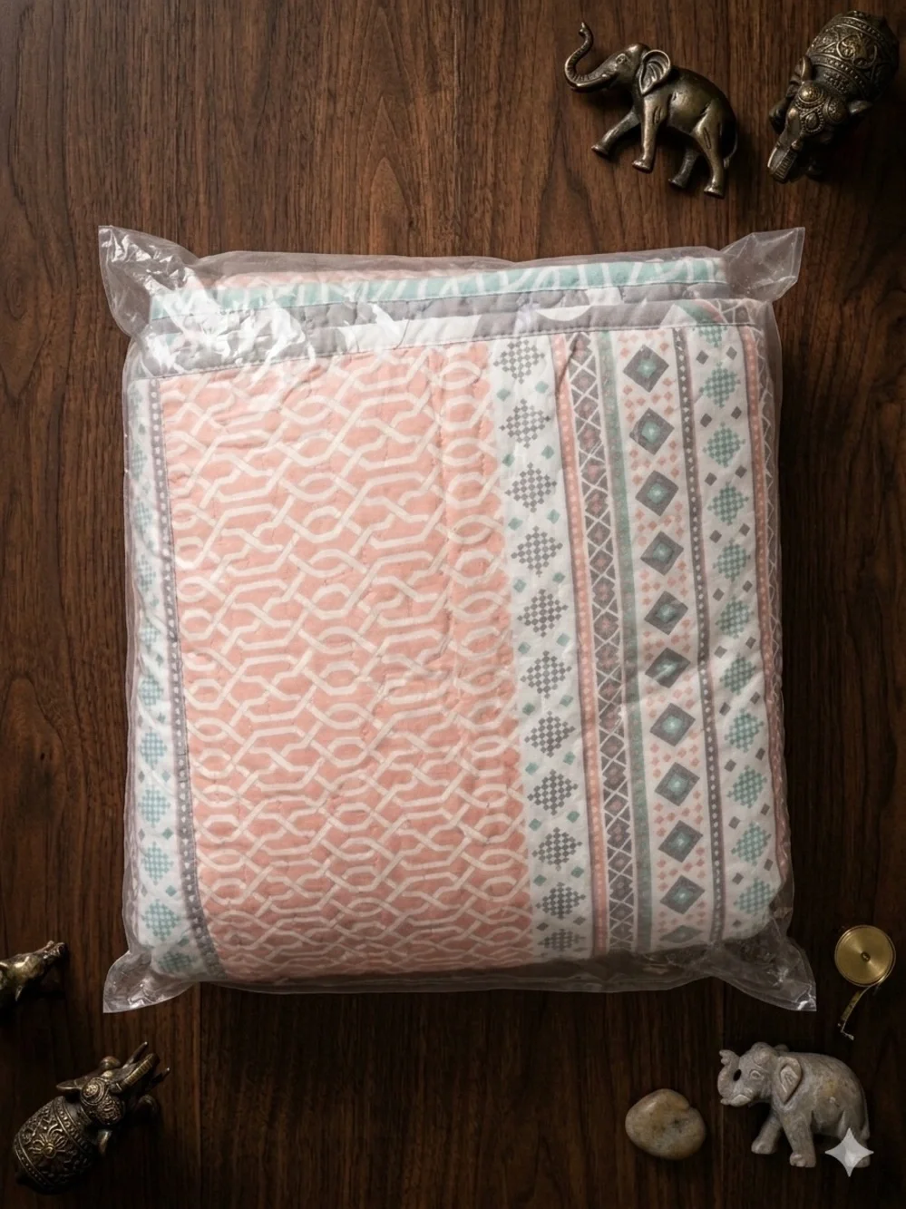 Lush Decor Elephant Stripe Twin Quilt Set Reversible Pink Turquoise 4 Pc